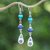 Multi-gemstone dangle earrings, 'Thai Glam' - Multi-Gemstone Dangle Earrings with Silver Hill Tribe Motifs (image 2) thumbail