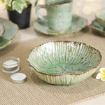 Celadon ceramic bowl, 'Lotus Table' - Lotus-Inspired Speckled Green Celadon Ceramic Bowl