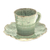 Celadon ceramic cup and saucer, 'Lotus Table' - Lotus-Inspired Speckled Green Celadon Ceramic Cup and Saucer