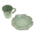 Celadon ceramic cup and saucer, 'Lotus Table' - Lotus-Inspired Speckled Green Celadon Ceramic Cup and Saucer