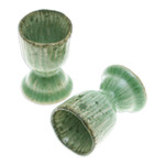 Celadon ceramic egg cups, 'Green Treats' (pair) - Lotus-Themed Crackled Green Celadon Ceramic Egg Cups (Pair)