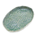 Celadon ceramic appetizer plate, 'Waves of Elegance' - Ocean-Inspired Blue Oval Celadon Ceramic Appetizer Plate