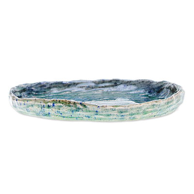 Vorspeisenteller aus Celadon-Keramik - Blauer ovaler Vorspeisenteller aus Celadon-Keramik im Ozean-Stil