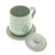 Taza y platillo con tapa de cerámica Celadon. - Taza y platillo cubiertos de cerámica de celadón verde craquelado floral