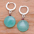 Onyx and garnet hoop earrings, 'Green Full Moon' - Sterling Silver Hoop Earrings with Green Onyx and Garnet (image 2b) thumbail