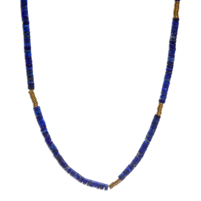 Collar de hilo de cuentas de lapislázuli y hematita - Collar de hematita con cuentas de lapislázuli de Tailandia