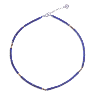 Lapis lazuli and hematite beaded strand necklace, 'Blue Glam' - Lapis Lazuli Hematite Beaded Strand Necklace from Thailand