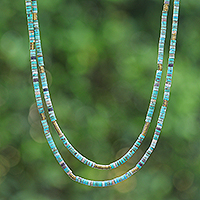 Reconstituted turquoise and hematite beaded strand necklace, 'Glam Duo'