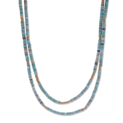 Reconstituted turquoise and hematite beaded strand necklace, 'Glam Duo' - Reconstituted Turquoise Hematite Double Strand Necklace