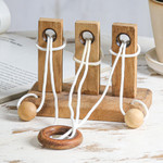Wood disentanglement puzzle game, 'Three Challenges' - Handcrafted Wood and Nylon Disentanglement Puzzle Game