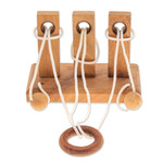 Wood disentanglement puzzle game, 'Three Challenges' - Handcrafted Wood and Nylon Disentanglement Puzzle Game