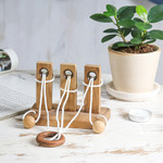 Wood disentanglement puzzle game, 'Three Challenges' - Handcrafted Wood and Nylon Disentanglement Puzzle Game