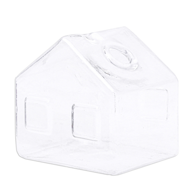 Glass decorative vase, 'Crystal Home' (small) - Handcrafted House-Shaped Glass Decorative Vase (Small)