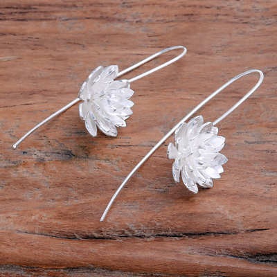 Sterling silver drop earrings, 'Chic Blossom' - Flower-Shaped Sterling Silver Drop Earrings from Thailand