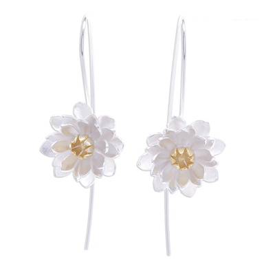 Gold-accented drop earrings, 'Bright Chic Blossom' - Flower-Shaped Gold-Accented Sterling Silver Drop Earrings