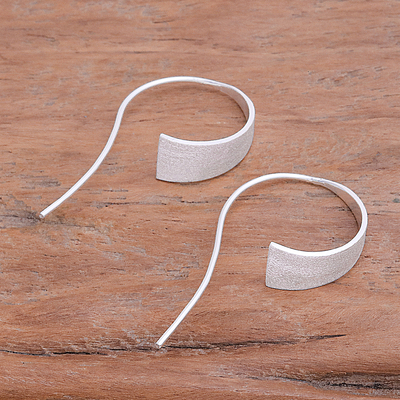 Sterling silver drop earrings, 'Curved Triangle' - Modern Brushed Satin Sterling Silver Curved Drop Earrings