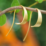 Gold-plated drop earrings, 'Bright Curved Triangle' - Modern Brushed Satin 18k Gold-Plated Curved Drop Earrings