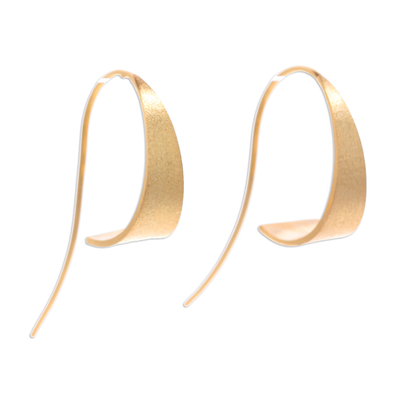 Gold-plated drop earrings, 'Bright Curved Triangle' - Modern Brushed Satin 18k Gold-Plated Curved Drop Earrings