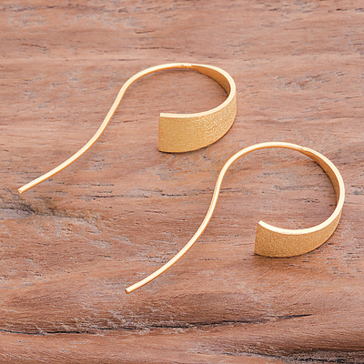 Gold-plated drop earrings, 'Bright Curved Triangle' - Modern Brushed Satin 18k Gold-Plated Curved Drop Earrings