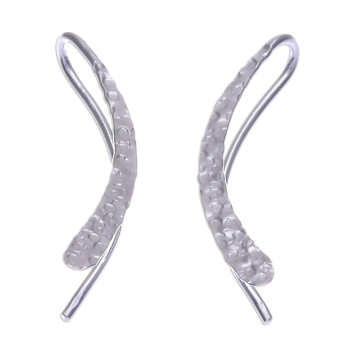 Sterling silver drop earrings, 'Hammered Line' - Modern Hammered Sterling Silver Drop Earrings from Thailand