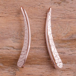 Rose gold-plated drop earrings, 'Pink Hammered Line' - Modern 18k Rose Gold-Plated Drop Earrings from Thailand