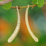 Gold-plated drop earrings, 'Bright Hammered Line' - Modern Hammered 18k Gold-Plated Drop Earrings from Thailand