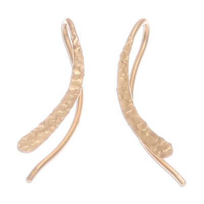Gold-plated drop earrings, 'Bright Hammered Line' - Modern Hammered 18k Gold-Plated Drop Earrings from Thailand