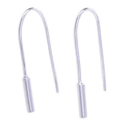 Sterling silver drop earrings, 'Shiny Cattails' - Modern Polished Cylindrical Sterling Silver Drop Earrings