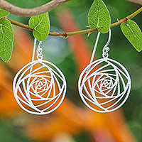 Sterling silver dangle earrings, 'Glamorized Flower' - Modern Openwork Floral Sterling Silver Dangle Earrings