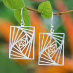 Sterling silver dangle earrings, 'Flawless Rectangular' - Modern Openwork Rectangular Sterling Silver Dangle Earrings