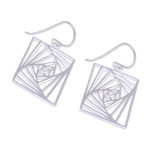 Sterling silver dangle earrings, 'Flawless Rectangular' - Modern Openwork Rectangular Sterling Silver Dangle Earrings