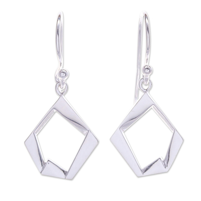Sterling silver dangle earrings, 'Sublime Pentagon' - Modern Pentagon-Shaped Sterling Silver Dangle Earrings