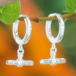 Sterling silver hoop earrings, 'Chic Spell' - Modern Hammered Polished Sterling Silver Hoop Earrings