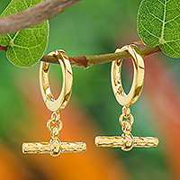 Gold-plated hoop earrings, 'Bright Chic Spell' - Modern Hammered Polished 18k Gold-Plated Hoop Earrings