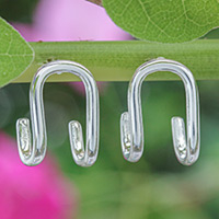 Sterling silver drop earrings, 'Luminous U' - Modern High-Polished U-Shaped Sterling Silver Drop Earrings