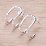 Sterling silver drop earrings, 'Luminous U' - Modern High-Polished U-Shaped Sterling Silver Drop Earrings