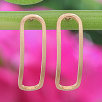 Rose gold-plated drop earrings, 'Gentle Rectangles' - 18k Rose Gold-Plated Rectangular Outline Drop Earrings