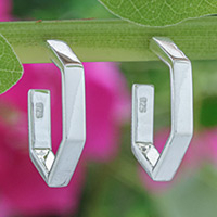 Sterling silver half-hoop earrings, 'Pentagon of Etherealness' - Modern Pentagon-Shaped Sterling Silver Half-Hoop Earrings