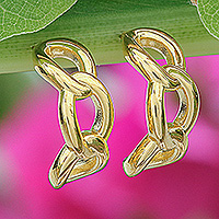 Gold-plated half-hoop earrings, 'Glorious Bonds' - High-Polished 18k Gold-Plated Half-Hoop Earrings