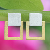 Gold-accented drop earrings, 'Gloriously Square' - Modern Geometric 18k Gold-Accented Drop Earrings