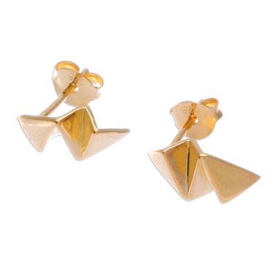 Gold-plated stud earrings, 'Shapes of Glory' - High-Polished Geometric 18k Gold-Plated Stud Earrings