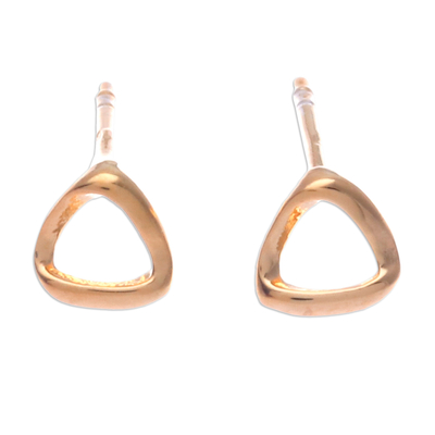 Gold-plated stud earrings, 'Triangles of Glory' - High-Polished Triangle 18k Gold-Plated Stud Earrings