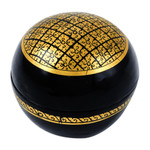 Wood decorative box, 'Thai Richness' - Lacquered Lanna Patterned Round Mango Wood Decorative Box