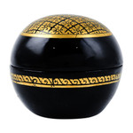 Wood decorative box, 'Thai Richness' - Lacquered Lanna Patterned Round Mango Wood Decorative Box