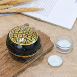 Wood decorative box, 'Thai Richness' - Lacquered Lanna Patterned Round Mango Wood Decorative Box