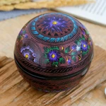 Wood decorative box, 'Blooming Illusion' - Floral Painted Pink, Purple and Blue Round Decorative Box
