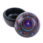 Wood decorative box, 'Blooming Illusion' - Floral Painted Pink, Purple and Blue Round Decorative Box