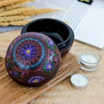 Wood decorative box, 'Blooming Illusion' - Floral Painted Pink, Purple and Blue Round Decorative Box