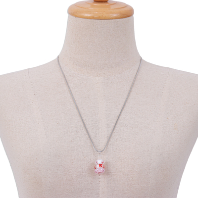 Collar colgante con cuentas de vidrio - Collar colgante con cuentas de vidrio floral rosa y rojo