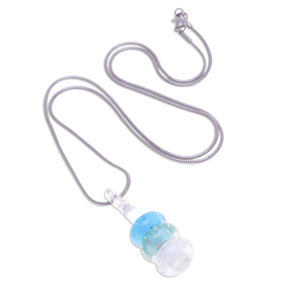 Halskette mit Anhänger aus Glasperlen - Handgefertigte blaue und weiße Glasperlen-Anhänger-Halskette